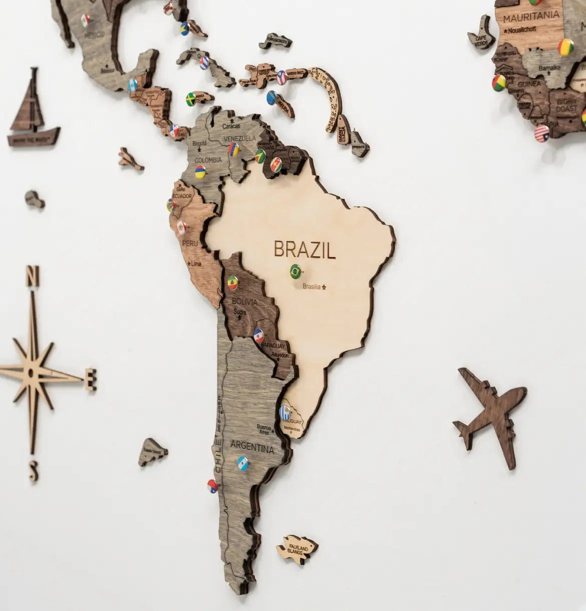 3D Wooden World Maps - Smoked (4 Sizes) Consumer BAFCO