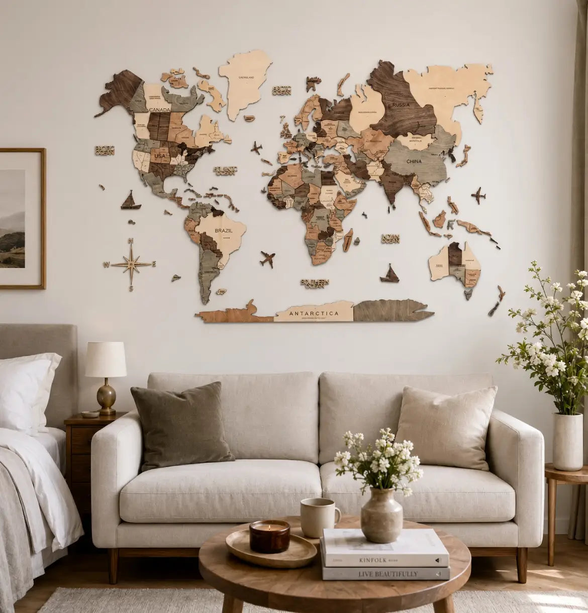 3D Wooden World Maps - Smoked (4 Sizes) Consumer BAFCO