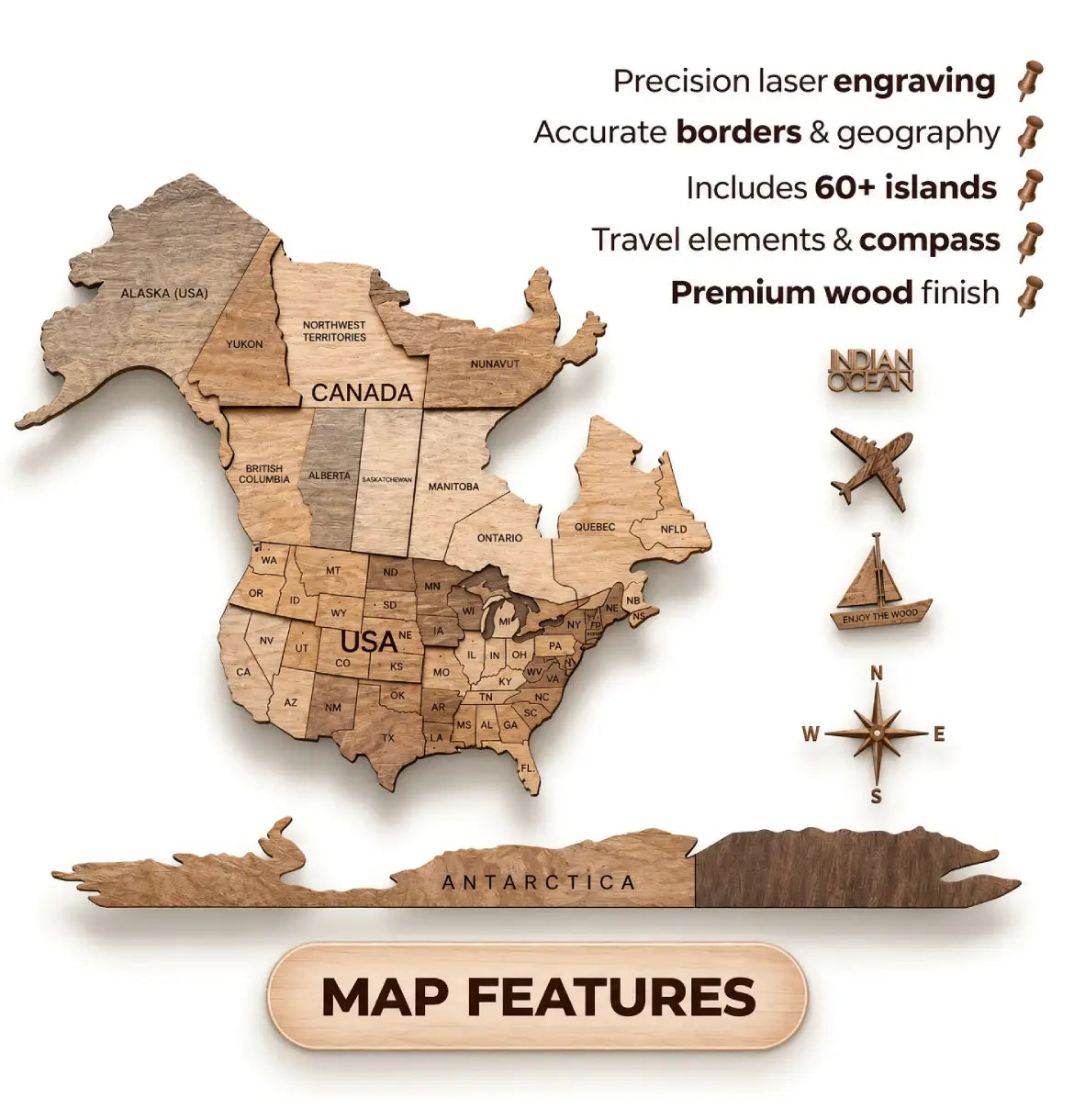 3D Wooden World Maps - Terra (4 Sizes) Consumer BAFCO