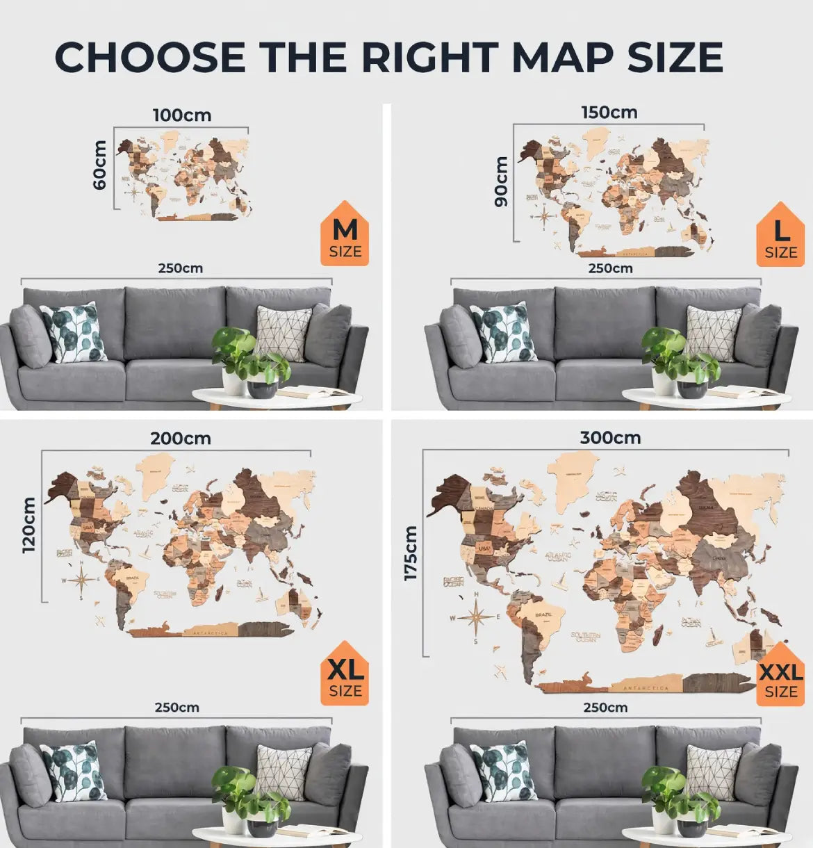 3D Wooden World Maps - Smoked (4 Sizes) Consumer BAFCO 1000 2-5 Working Days