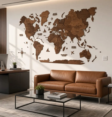 3D Wooden World Maps - Walnut (4 Sizes) Consumer BAFCO