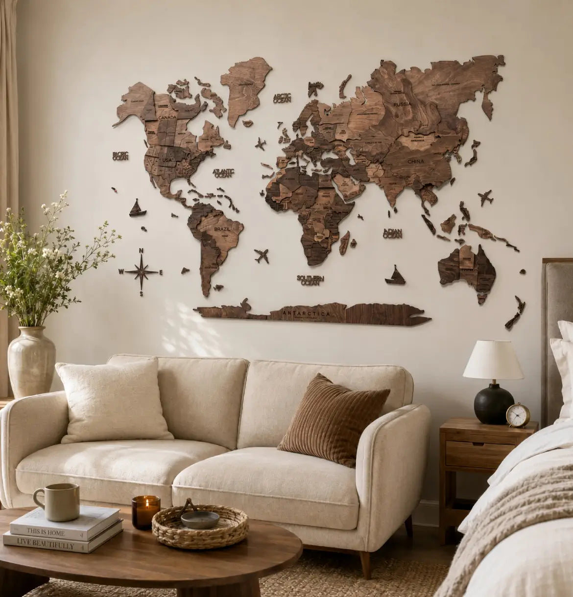 3D Wooden World Maps - Walnut (4 Sizes) Consumer BAFCO