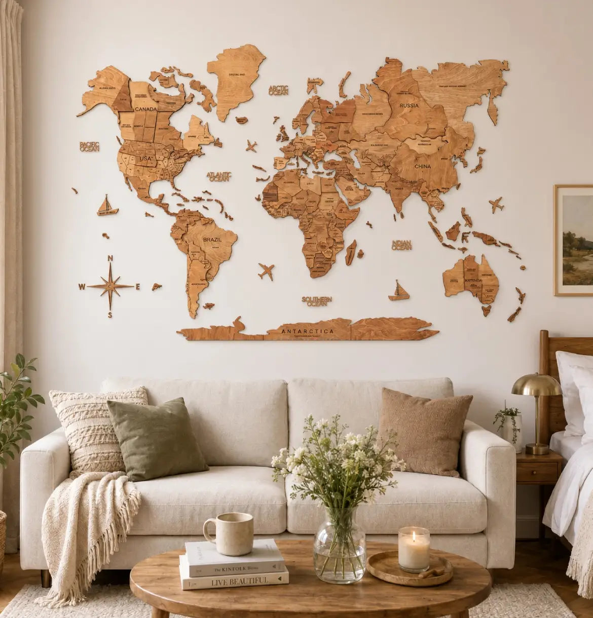 3D Wooden World Maps - Oak (4 Sizes) Consumer BAFCO
