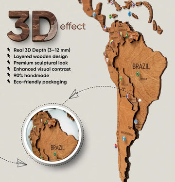 3D Wooden World Maps - Oak (4 Sizes) Consumer BAFCO