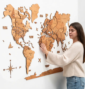 3D Wooden World Maps - Oak (4 Sizes) Consumer BAFCO