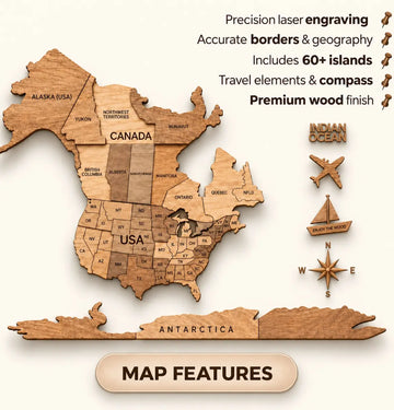 3D Wooden World Maps - Oak (4 Sizes) Consumer BAFCO