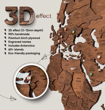 3D Wooden World Maps - Walnut (4 Sizes) Consumer BAFCO