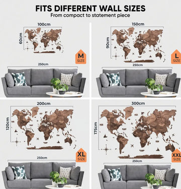 3D Wooden World Maps - Walnut (4 Sizes) Consumer BAFCO 1000 2-5 Working Days