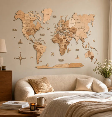 3D Wooden World Maps - Natural (4 Sizes) Consumer BAFCO