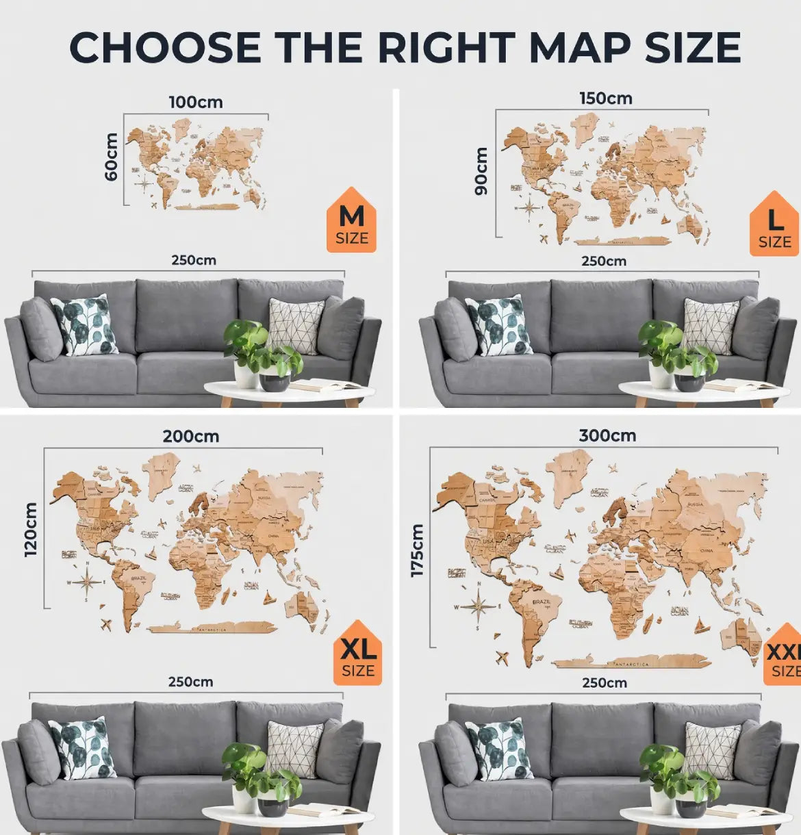 3D Wooden World Maps - Natural (4 Sizes) Consumer BAFCO 1000 2-5 Working Days