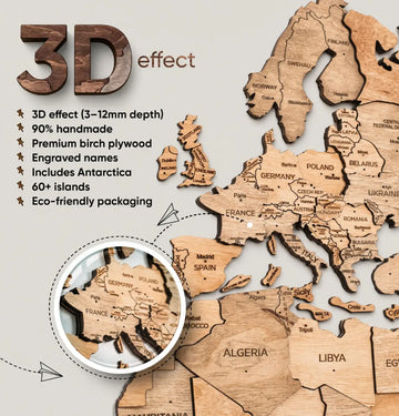3D Wooden World Maps - Natural (4 Sizes) Consumer BAFCO
