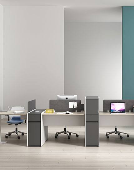 Vee Cluster Face to Face with Fixed Pedestal & Open Shelves - BAFCO
